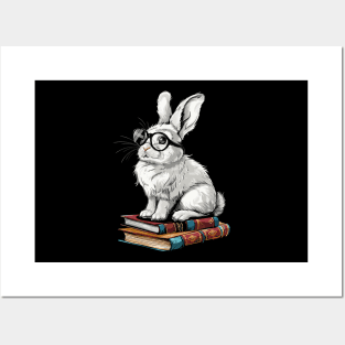 Vintage Nerd Bookish bunny Literary Rabbit Reading Bunny With Glasses Posters and Art